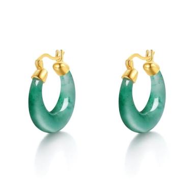 Imagem de ZHOU LIU FU Brincos de argola de prata esterlina jaspe verde prata meia argola brincos delicados joias para mulheres filhas esposa mãe mãe J0916270