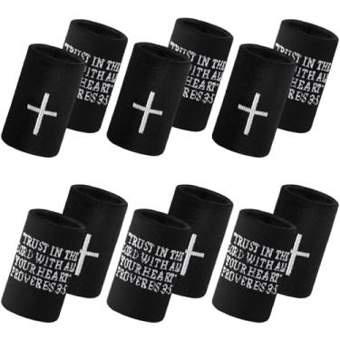Imagem de VioraWhite Pacote com 12 pulseiras esportivas Faith Cross para homens e mulheres cristãs absorventes pulseiras religiosas para beisebol, futebol, basquete, corrida, malhar (preto, Trust in The Lord)