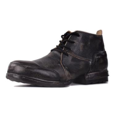 Imagem de OSSTONE Botas masculinas vintage pretas de couro com cadarço retrô Chukka OS-6015-7-Vintage-US-R, Preto vintage, 40