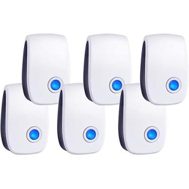 Imagem de Repelente eletrônico de controle de pragas 2025 atualizado para uso interno, repelente sônico para roedores, baratas, insetos, ratos, aranhas, mosquitos (pacote com 6)