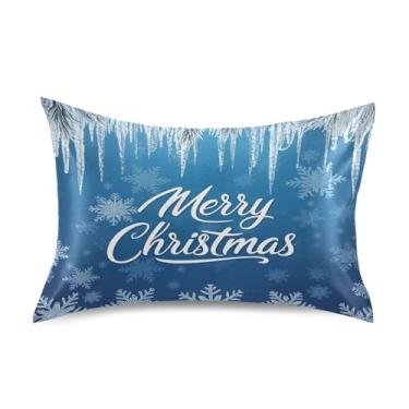 Imagem de Wassud Merry Christmas Fronha de cetim para cabelo e pele fronhas de seda macia tamanho padrão capas de travesseiro respiráveis com fecho de envelope