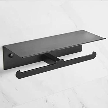 Imagem de Suporte de papel higiênico, suporte de papel higiênico, suporte de papel de rolo de dois lados de alumínio preto, prateleira à prova d'água criativa prata suporte de armazenamento de ferragens de