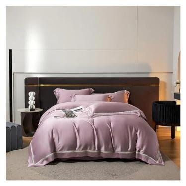 Imagem de Jogo de cama luxuoso de fibra 1400TC verão macio e sedoso bordado Queen King jogo de lençol de cima / lençol com elástico, conjunto de cama (C King Size 4 peças)