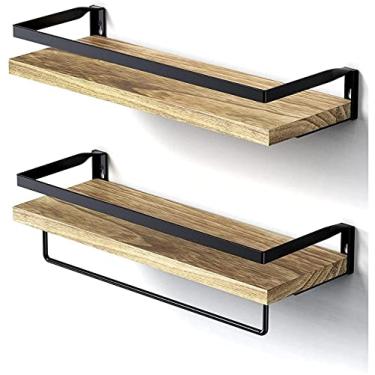 Imagem de Prateleiras Rústicas, Prateleiras Decorativas de Parede Conjunto de 2, Prateleiras Rústicas Flutuantes de Arame de Metal Montadas na Parede para Sala de Estar Cozinha Escritório, Marrom (Marrom)