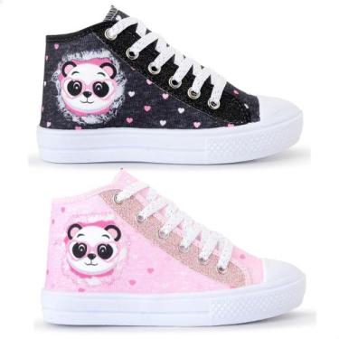Imagem de Kit 2 Tênis Infantil Panda Glitter Botinha Feminino 042 - Lukys, Preto