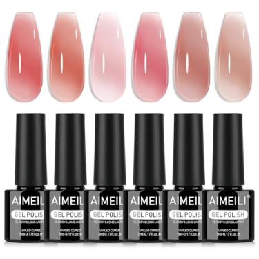 Imagem de AIMEILI Conjunto de esmalte de gel gelatinoso, 6 peças, sem hema, sem crueldade, vegano, imersão em U V LED para salão de manicure para unhas DIY para mulheres - Kit 103