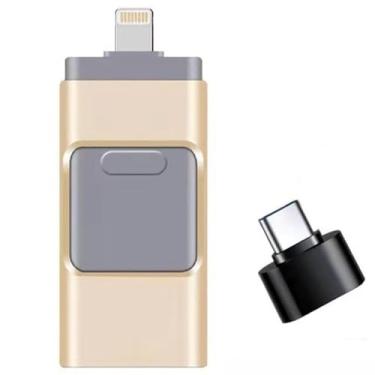 Imagem de Flash Drive de 512 GB para iPhone, destinado a celular, tablet, Android, telefone e computadores, bastão de foto 4 em 1, disco rígido externo para armazenamento de backup de telefone, dourado