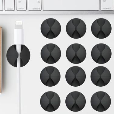 Imagem de 12 clipes de cabo preto adesivo organizador para mesa de cabeceira e iluminação doméstica