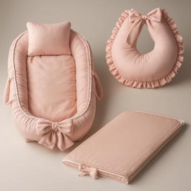 Imagem de Kit 3 Peças - Ninho Redutor para Bebê, Almofada de Amamentar e Trocador com Capa Plástica Impermeável (PALHA)