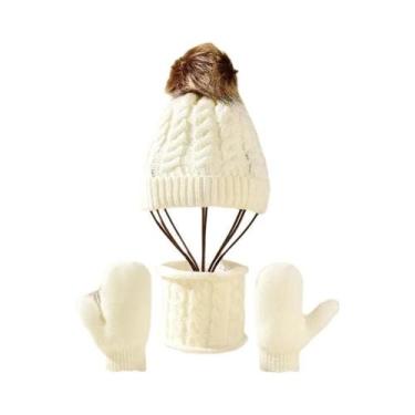 Imagem de Conjunto De Gorro, Cachecol E Luvas De Inverno Para Meninas E Meninos,