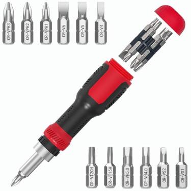 Imagem de Conjunto de chaves de fenda de catraca, parafuso de catraca WOOPHEN 13 em 1 com chave de fenda magnética 1/4, adequado para garagem, casa, local de trabalho e reparo DIY (vermelho)
