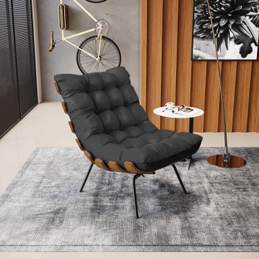 Imagem de Kit 02 Poltronas Costela Corino Preto Base Metálica Preto - D'Rossi