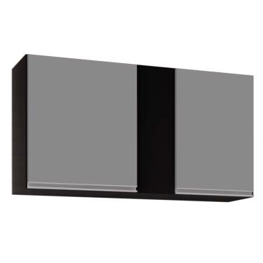 Imagem de Armário Aéreo de Cozinha Lavanderia 02 Portas Agata Preto e Cinza 100 Cm - D'Rossi