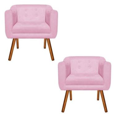Imagem de Kit 02 Poltrona Decorativa Julia Suede Rosa Bebê - D'Rossi