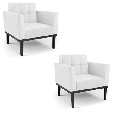 Imagem de Kit 2 Poltronas Decorativas Pés Fixo Em Madeira Preto Pu Branco
