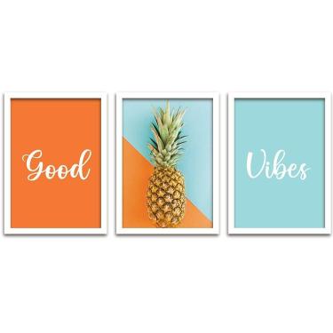 Imagem de Quadros Decorativos 3 Peças 40x60 Good Vibes Moldura Branca