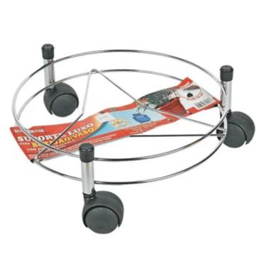 Imagem de Suporte para Botijão Cromado com Rodinhas - Niquelart