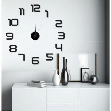 Imagem de Super Relógio De Parede 50cm Preto 3d Adesivo Decorativo Luxo Quartz -