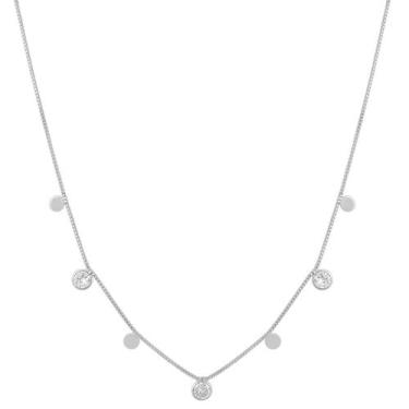 Imagem de Colar Choker Cordao Pedras e círculos Folheado Prata 925 - Papillon Se