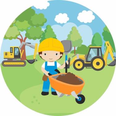 Imagem de Painel de Lona Redondo Contrução Menino Trator - Fabrika De Festa, 200