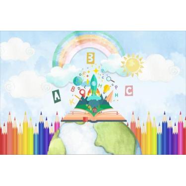 Imagem de Painel de Tecido Sublimado Escola Lápis de Cor Planeta Arco Íris - Fab