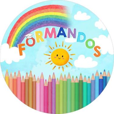 Imagem de Painel de Lona Redondo Formandos Lápis de Cor Arco Íris Formatura Infa