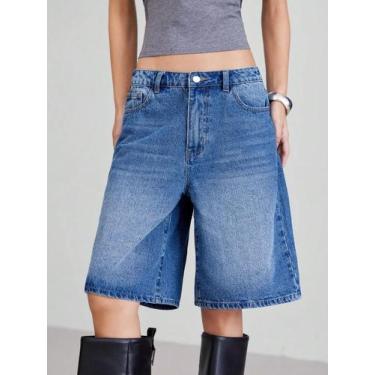 Imagem de Conjunto De Shorts Jeans De Cintura Alta Para Mulheres, Estilo Retrô, 