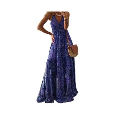 Imagem de Vestido Longo Feminino Boêmio Com Estampa Floral, Decote Em V E Cintur