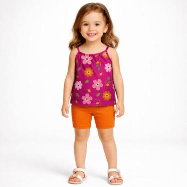 Imagem de Conjunto Kyly Infantil Menina Blusa Estampada e Ciclista Lisa Verão Mo