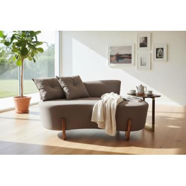 Imagem de Namoradeira Sofá Feijão Luna 130cm Orgânica Linho Marrom - Mansão Deco