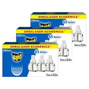Imagem de Kit 3 Refil Repelente Eletrico Líquido Raid 45 Noite 3 Refis - Raid (J