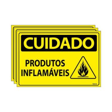 Imagem de Combo 3 Placas De Sinalização Cuidado Produtos Inflamáveis 30x20 Ecom 