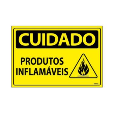 Imagem de Placa De Sinalização Cuidado Produtos Inflamáveis 30x20 Ecom IA - SC12