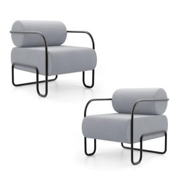 Imagem de Kit 02 Poltronas Decorativas Orgânica Living Miska Veludo Cinza Claro 