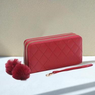 Imagem de Carteira feminina com 2 zíper grande lt665 - oem, Vermelho, Lt665