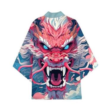 Imagem de Kimono Samurai Estampado Dragão Verde Para Homens E Mulheres, Cardigã 