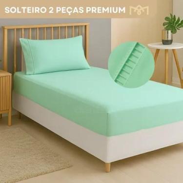 Imagem de Lençol Solteiro 2 Peças Percal 400 Fios com Elástico Fronha Ponto Pali
