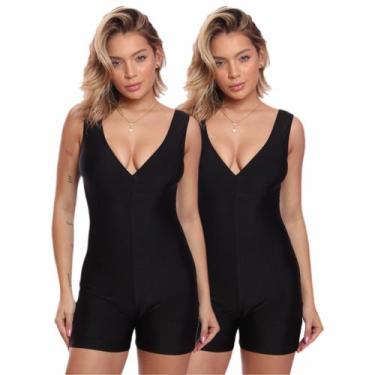 Imagem de Kit 2 Maiôs Macaquinho Decote Natação Hidroginástica Feminino Premium 