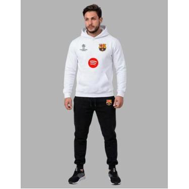 Imagem de Conjunto De Moletom Barcelona Blusa E Calça Adulto - MB Sport, Branco,