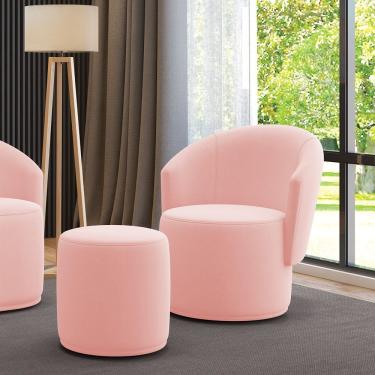 Imagem de Poltrona E Puff Malu Suede Rosa D'Rossi