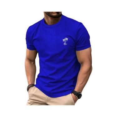 Imagem de Camiseta Masculina De Verão Em Algodão Casual Com Gola Redonda E Manga