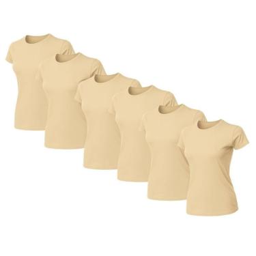 Imagem de Kit 6 Blusas Feminina Camiseta Lisa Básica Algodão Baby Look-Feminino