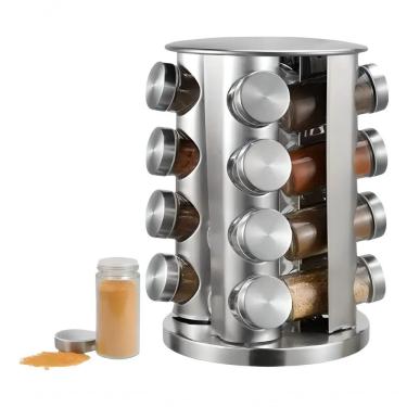 Imagem de Porta Tempero Giratório Condimento Giratório 16 Potes Redondo para Organização em Aço Inoxidável Uso Sobre
