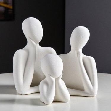 Imagem de Estatueta Decorativa Trio Família Gesso Abstrata Minimalista para Sala Quarto e Escritó...