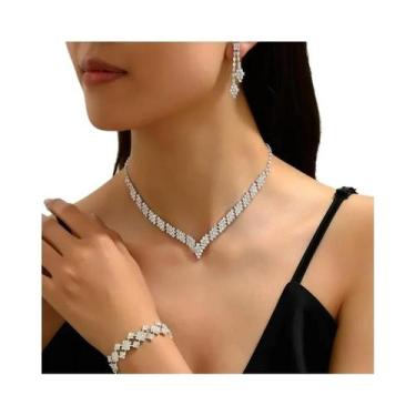 Imagem de Conjunto De Joias Femininas Para Casamento 4/3 Peças: Brincos De Corre