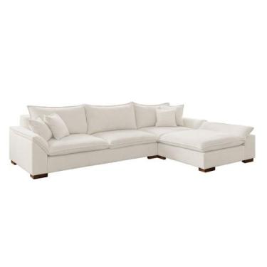 Imagem de Sofá de Canto 6 Lugares com Chaise Modulado 320cm com Base em Madeira 