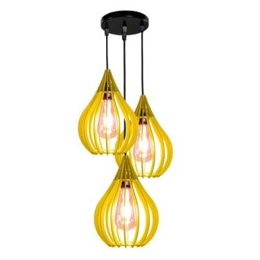 Imagem de Luminária Teto Lustre Pendente Balcão Cozinha Sala Trio Cor:amarelo - 