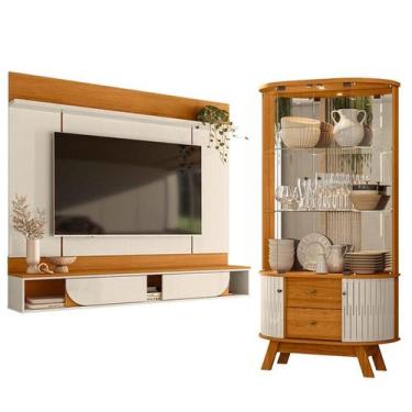 Imagem de Painel para Tv Aura com Cristaleira Moss Cinamomo Off White - Madetec