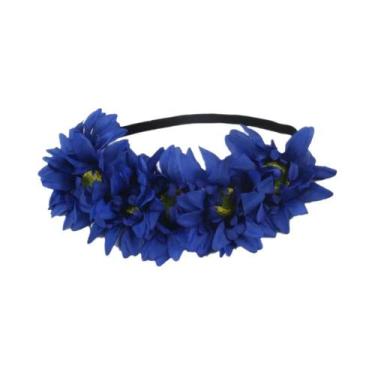 Imagem de Faixa De Cabelo Elástica Artesanal Com Flores Artificiais De Girassol 