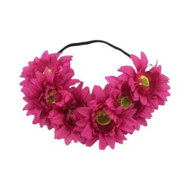 Imagem de Faixa De Cabelo Elástica Artesanal Com Flores Artificiais De Girassol 